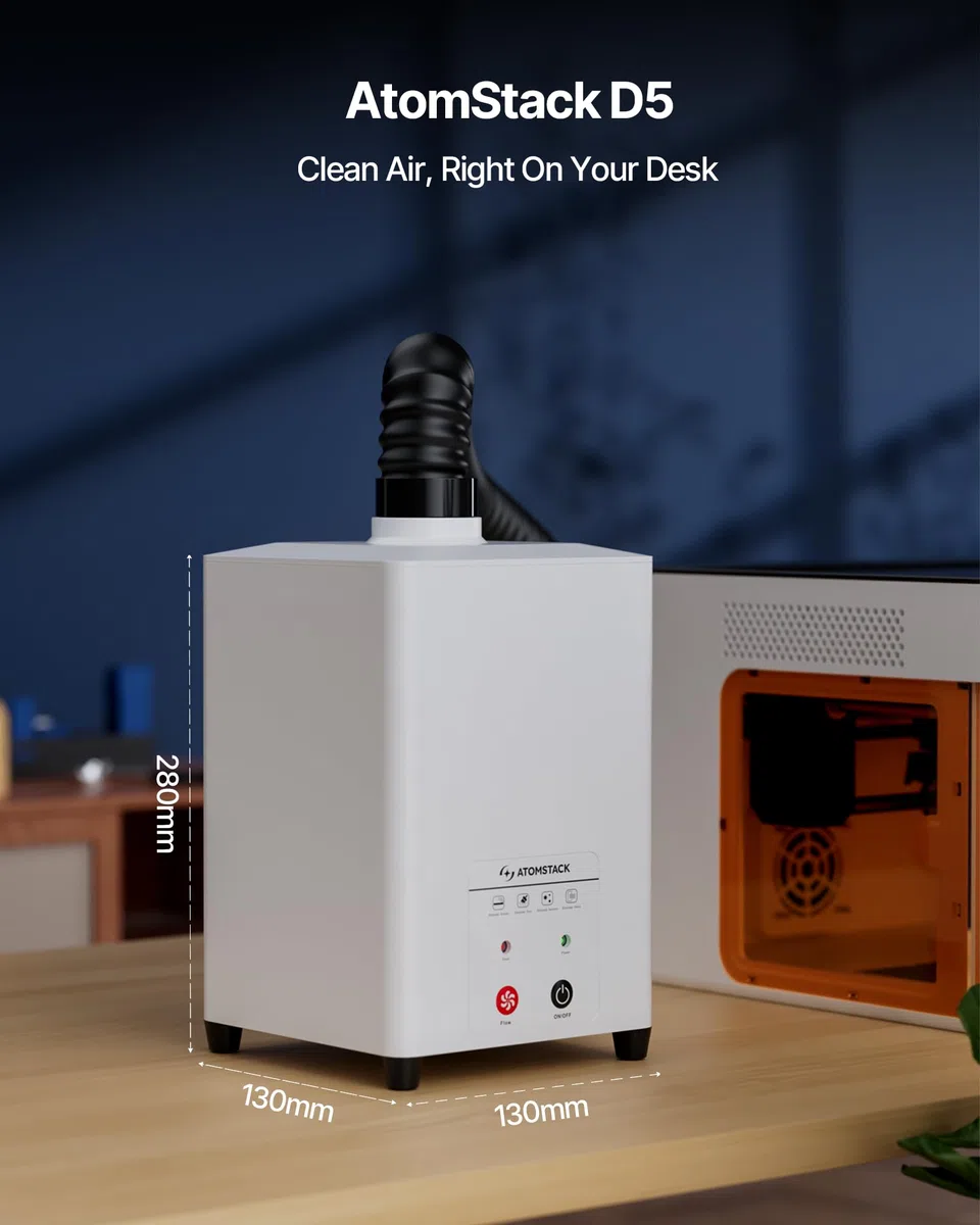 ATOMSTACK D5 Purificatore d'aria Con Filtro HEPA Per Incisore Laser P1 5W – Mini Aspiratore di Fumi Per Incisori Laser Con Filtrazione a 3 Strati Incluso Carbone Attivo