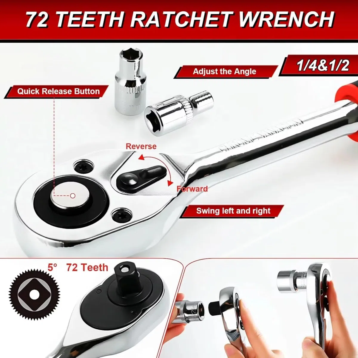 Cassetta Attrezzi Completa Set Di Bussole A Cricchetto Da 108 Pezzi Per Auto Con Cricchetto Reversibile Da 1/4 "e 1/2" Chiavi A Bussola Set Di Punte