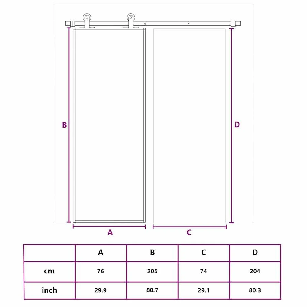 vidaXL Porta Scorrevole Nera 76x205 cm in Vetro Temperato e Alluminio