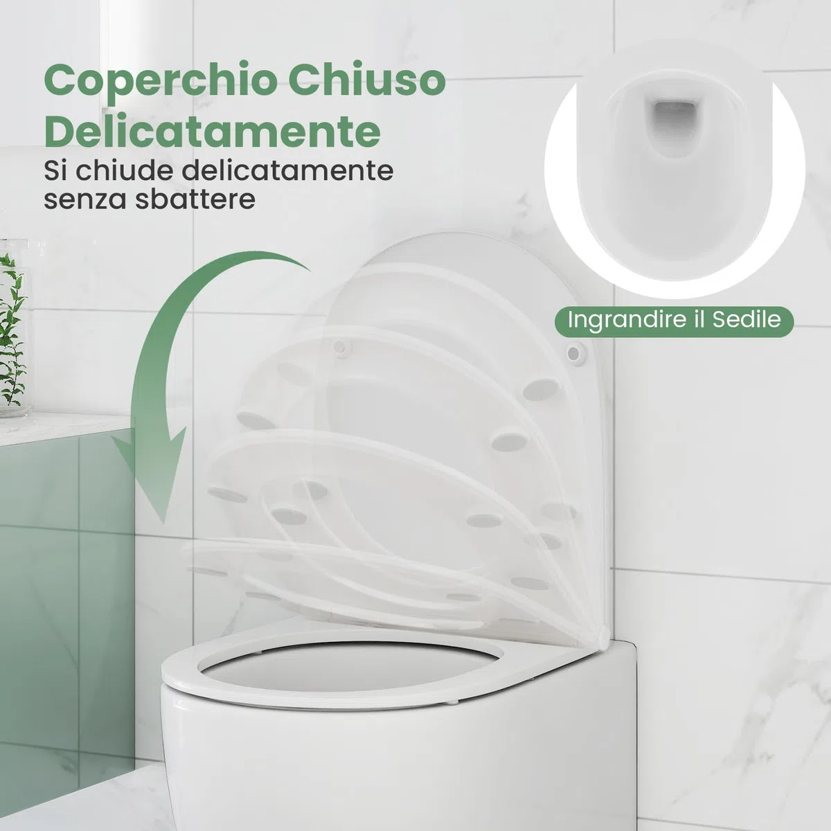 COSTWAY Sanitari Bagno a Muro, Sanitari Bagno Sospeso con Sistema di Doppio Scarico, Meccanismo di Chiusura Ammortizzata e Accessori di Montaggio, Facile da Pulire