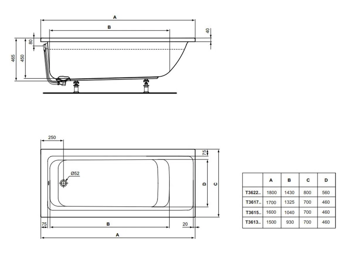 Ideal Standard Serie Connect Air Vasca da Bagno 160x70cm T361501 da Incasso Solo Guscio, Bianco
