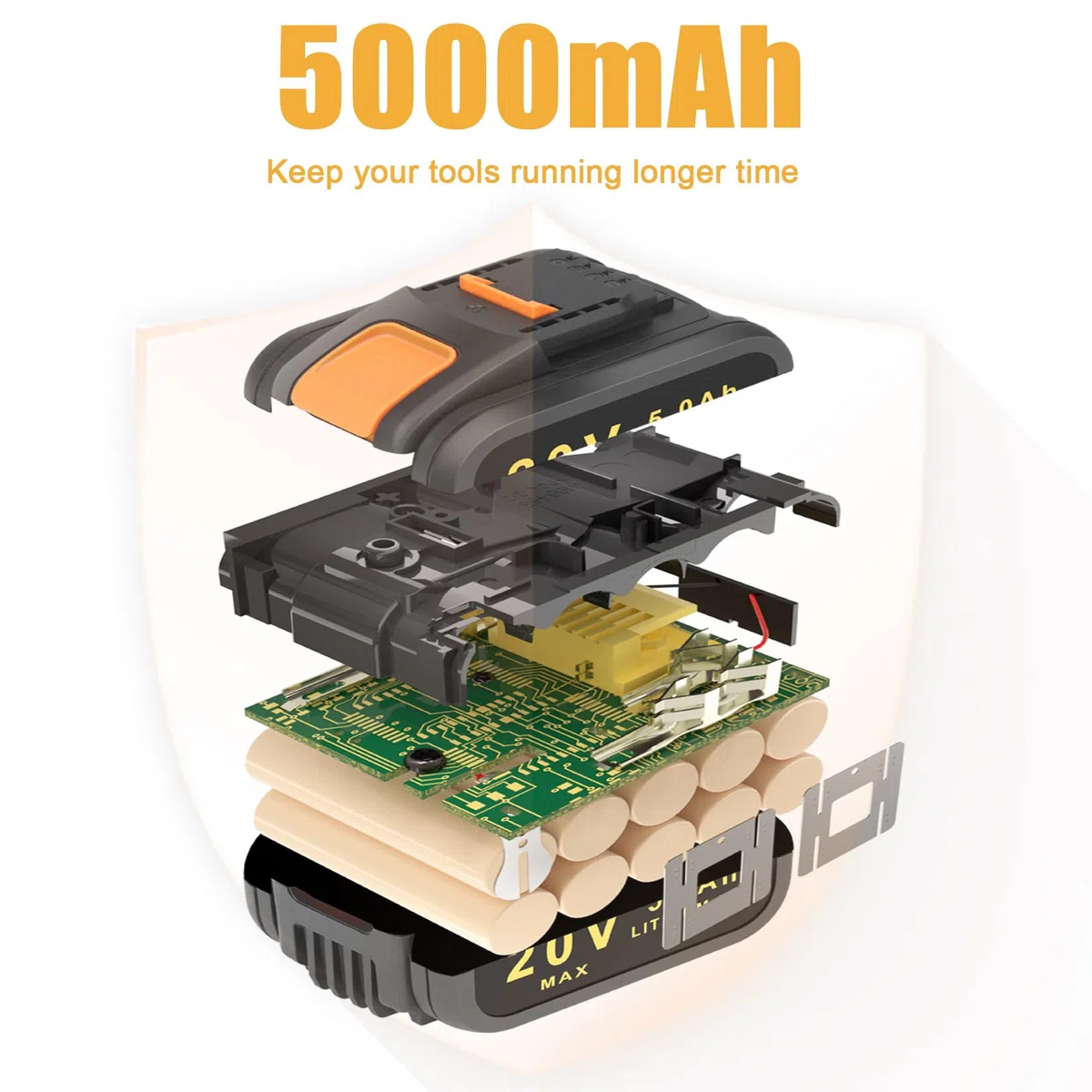 5000mAh Batteria Sostitutiva per Worx 20V WA3553 WA3551 WA3556 WA3551.1 WA3644 WA3572 WX390 WX176 WX178