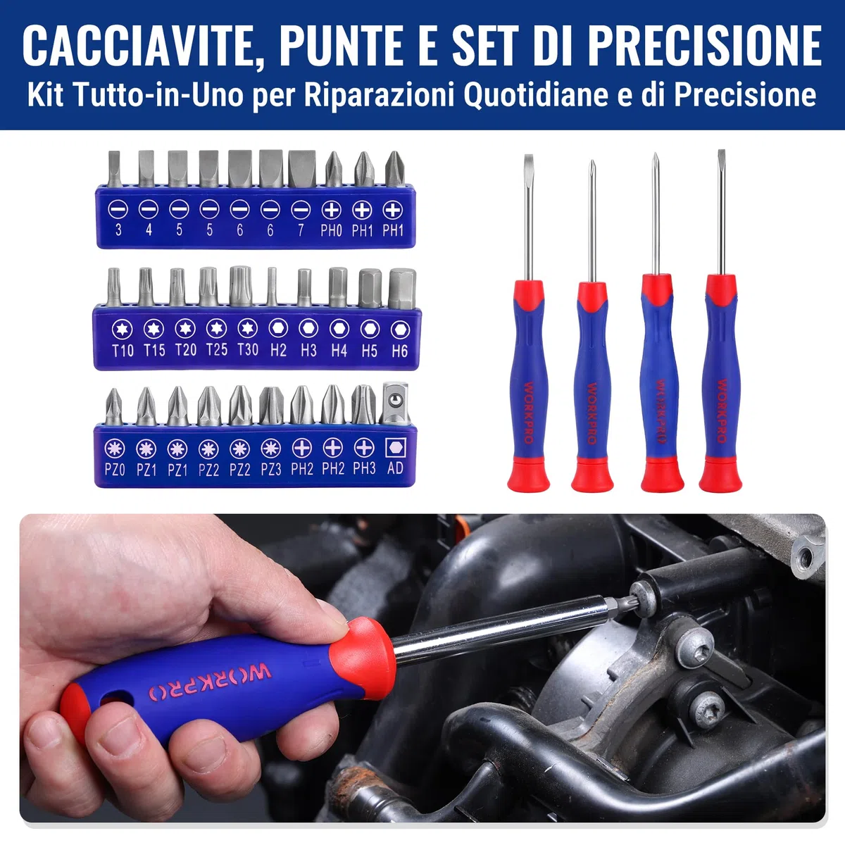 WORKPRO Kit di Attrezzi per la Casa 106 pezzi | Kit di Attrezzi Fai da Te con Custodia di Stoccaggio che Include Cacciaviti, Pinze, Chiavi, Martello, Metro a Nastro, Chiave Esagonale, Coltello