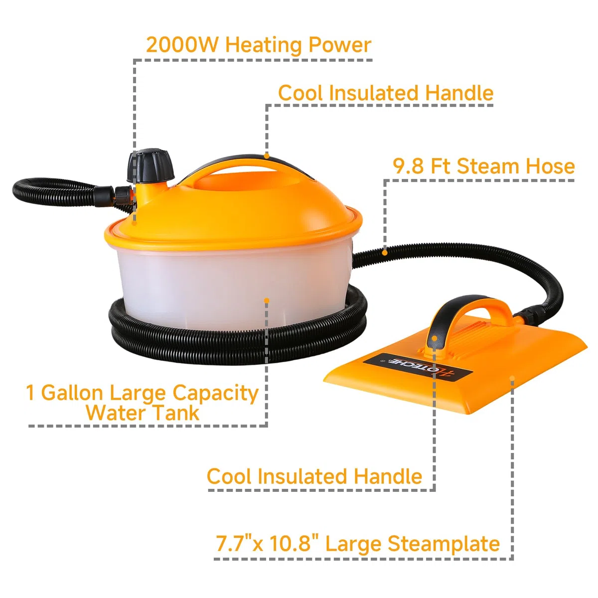 Hoteche Estrattore di carta da parati a vapore da 2000 W, efficiente rimozione della carta da parati con serbatoio dell'acqua da 4,5 l, tubo da 3 m e accessori, dispositivo a vapore ecologico per