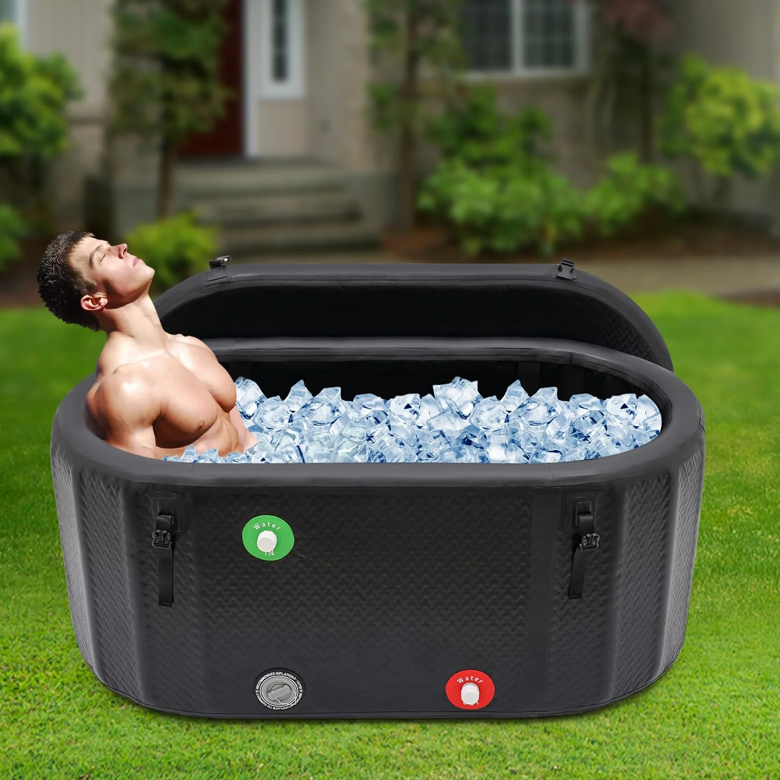 Vasca da bagno con ghiaccio, ovale, vasca da bagno pieghevole per adulti con copertura, pompa gonfiabile, vasca da bagno mobile per interni ed esterni, per crioterapia (132 x 70 x 62 cm)