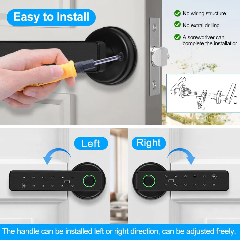 Smart Door 5-in-1 Lock Maniglia Porta Elettronica con Tastiera Password WiFi TUYA Smart Lock con Improntata Biometrica Digitale RFID IC Card Touch per Casa Ufficio Appartamento