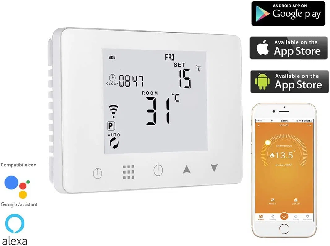 Cronotermostato digitale wi-fi da parete o per cassetta 503 alexa google ios android crono termostato programmabile per caldaia a gas 220v Bianco