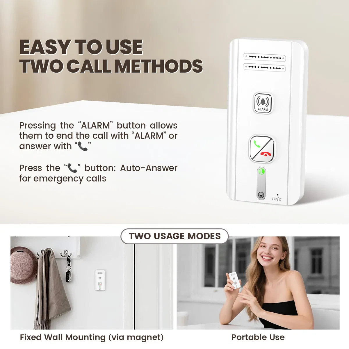 Citofono radio senza fili, interfono a 2 vie, sistema intercom wireless per casa, portata 500 m, allarme SOS per anziani, comunicazione in tempo reale (bianco)