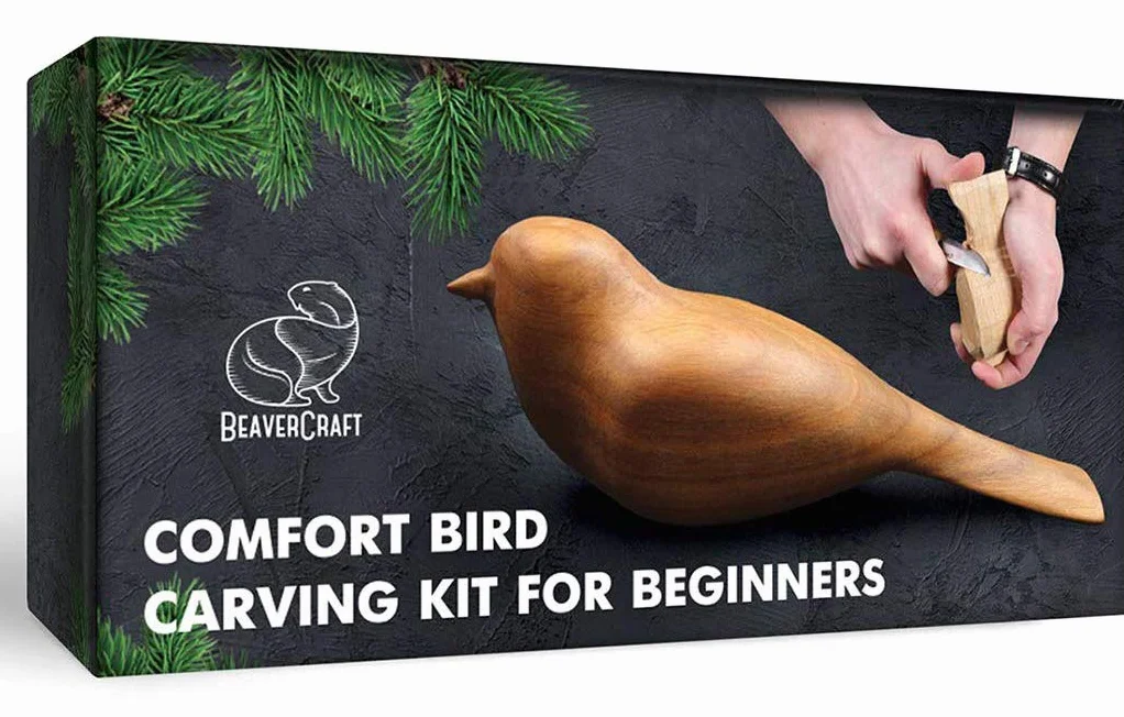 BeaverCraft - Kit completo per principianti in legno di ciliegio, per principianti, adulti e adolescenti, per intagliare gli uccelli, per hobby (blocco extra di tiglio)