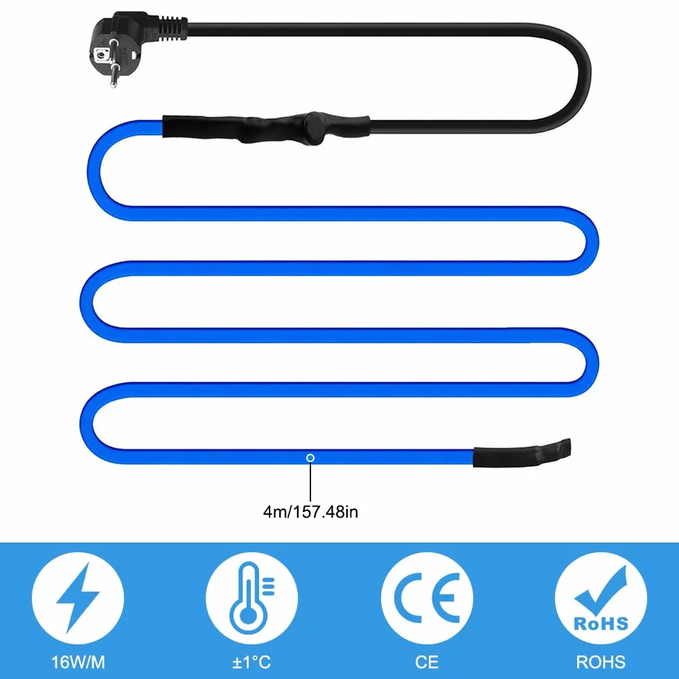 Cavo Scaldante Antigelo, 4M Cavo Riscaldante Autoregolante con Termostato Incorporato per Protezione di Tubi Acqua, Serpentina Riscaldante Filo Cavi Termici per Tubi Domestici Piante Grondaie