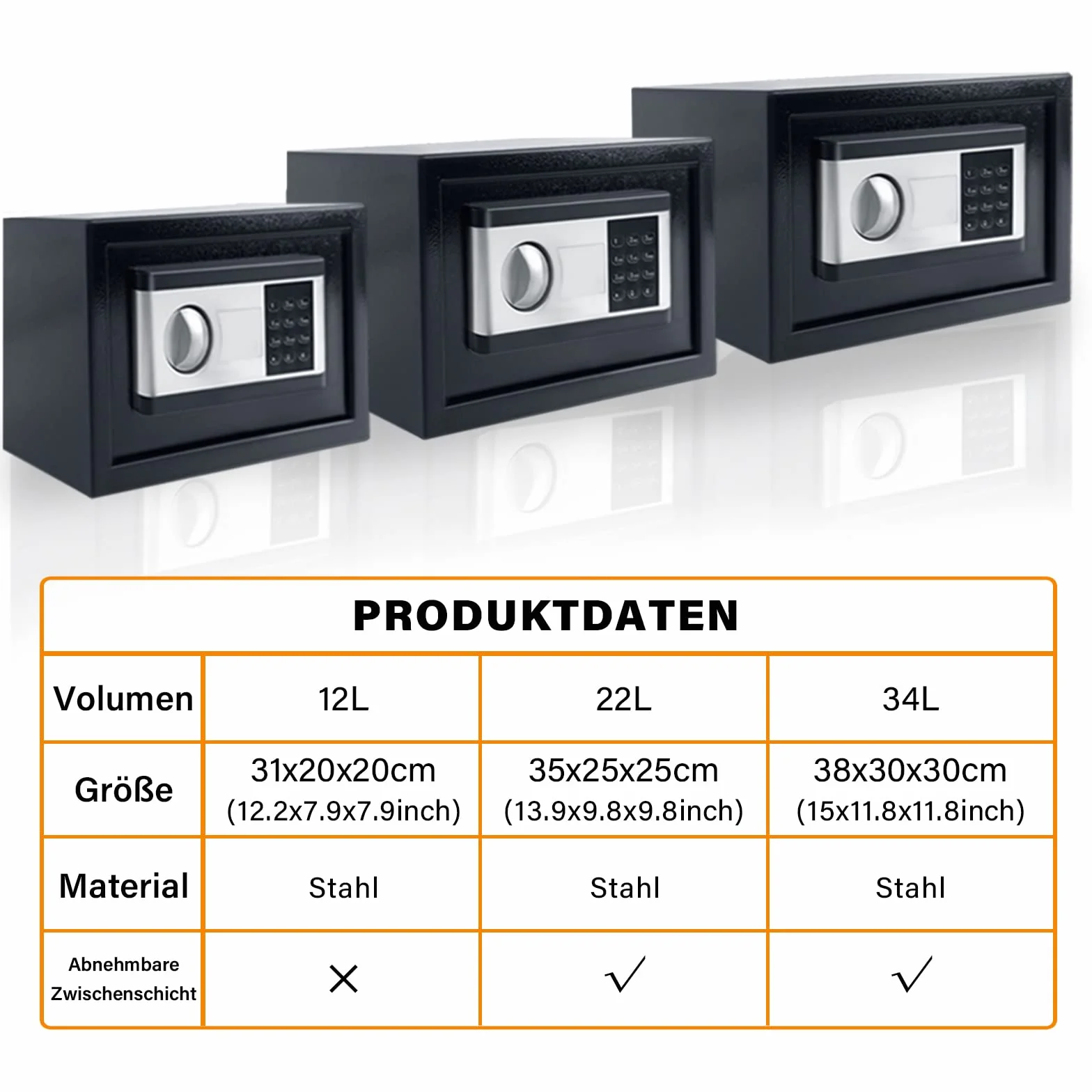 FIVMEN Safe Cassaforte per mobili da casa, impermeabile, 12 l, con codice di sicurezza e chiavi di sicurezza e funzioni di allarme, cassaforte