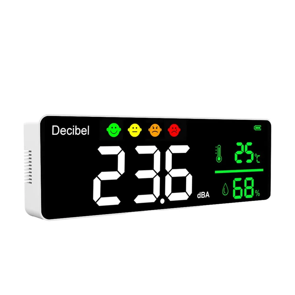 DM1306D Misuratore di Rumore Digitale Decibel Rilevatore di Rumore un Parete Intelligente 30-130DB Monitor di Temperatura e Umidità