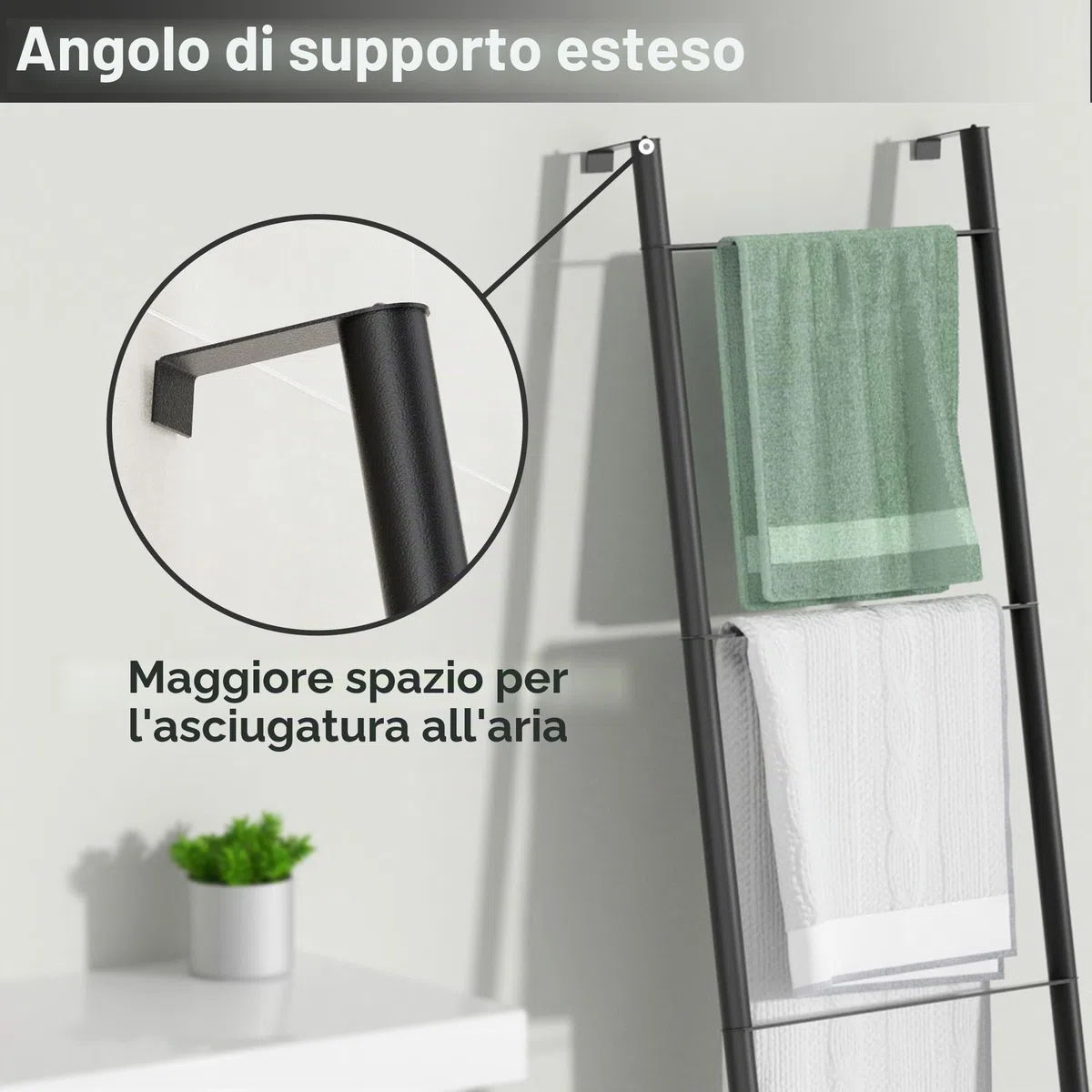 pickpiff Scala in metallo nero, autoportante, da parete, per bagno, soggiorno, cucina, supporto per asciugamani, coperte, coperte (4 ripiani, nero)