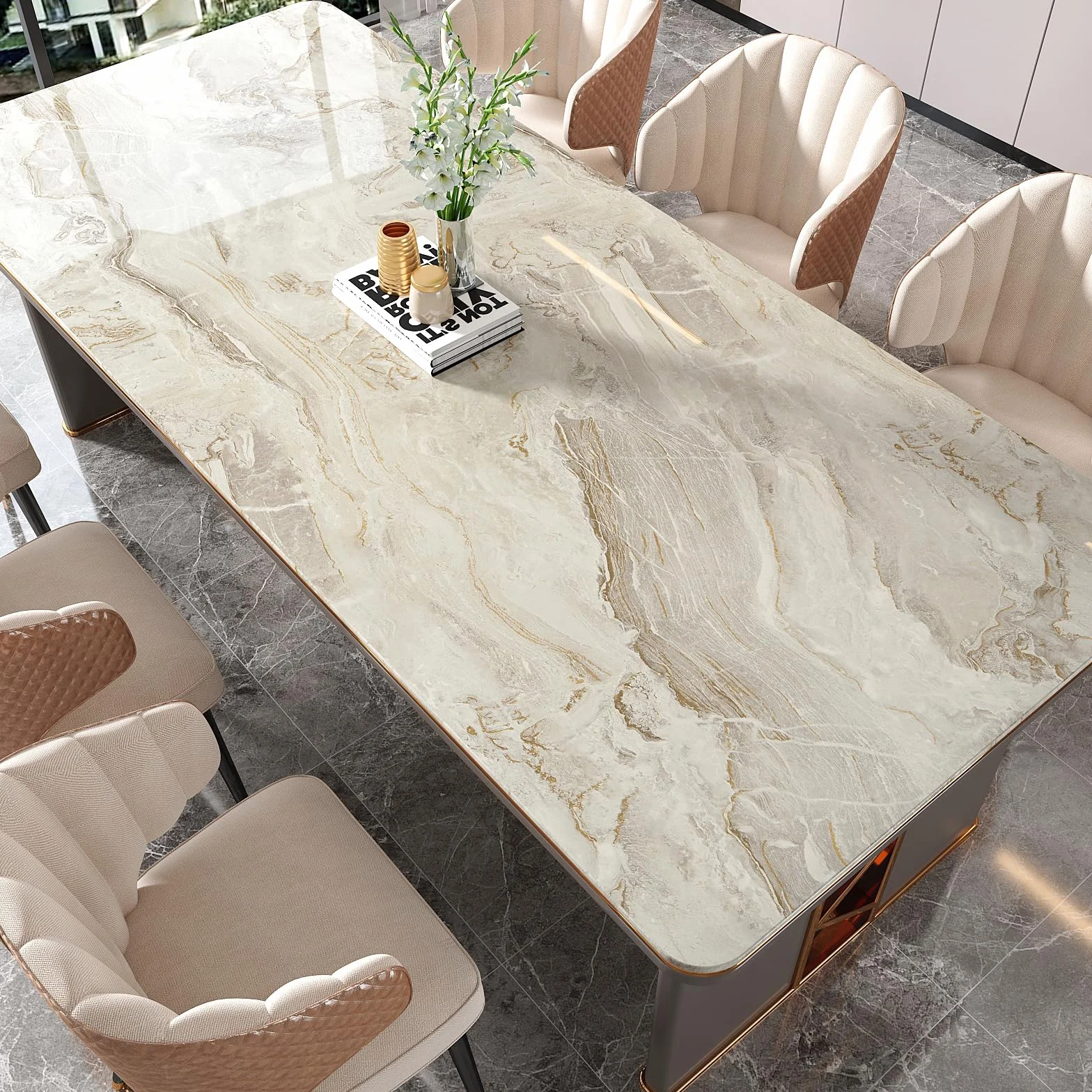 VEELIKE Carta da Parati Marmo Beige 81cm x 300cm Carta Adesiva Effetto Marmo Oro Pellicola Autoadesiva per Cucina Paraschizzi Pellicola Adesiva Decorativa Bagno Rivestimento Parete Camera da Letto