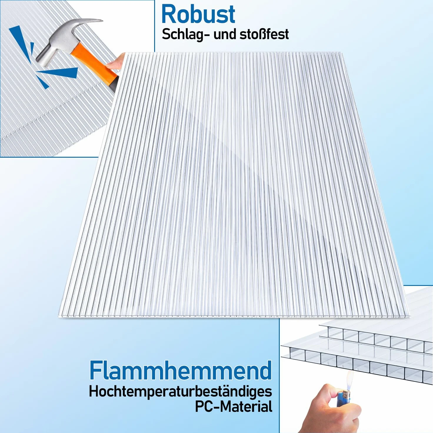 Gimisgu 5 lastre alveolari in policarbonato (60,5 x 121 cm), 8 mm, piastre doppie da 1,2 kg/m², per serra, giardino e serra