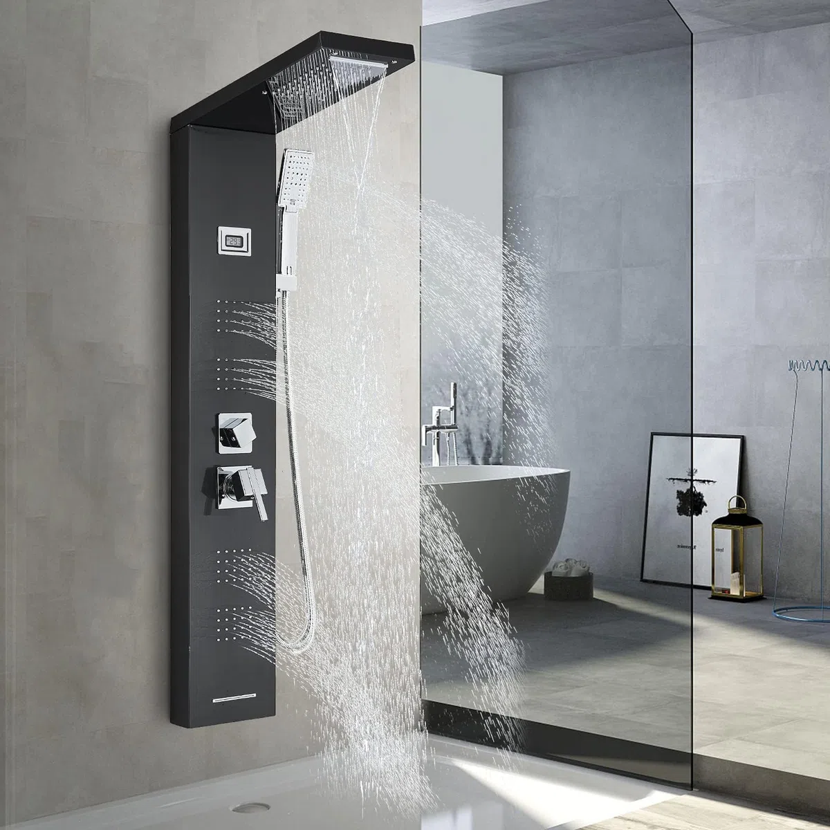 Colonna doccia nera colonna idromassaggio con rubinetto in acciaio inox pannello doccia set doccia sistema doccia bagno
