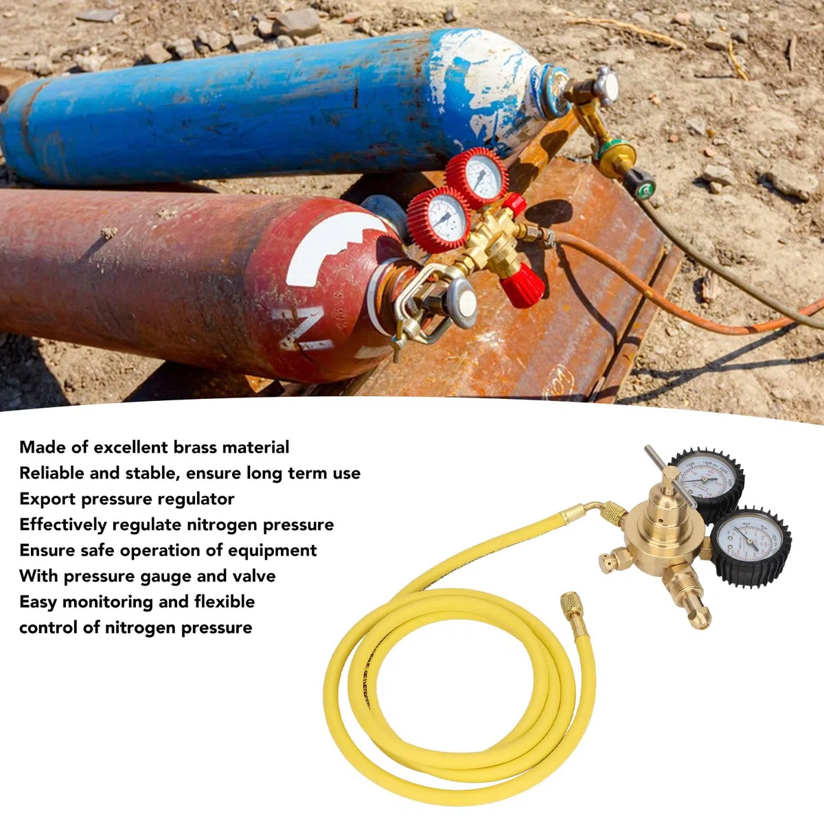Regolatore di Manometro per Azoto, Regolatore di Azoto a Bassa Pressione, Misurazione di Connessione dell'uscita dell'Ingresso in Ottone, Filettatura di Ingresso del Calibro di CGA580 Filetta 1/4,