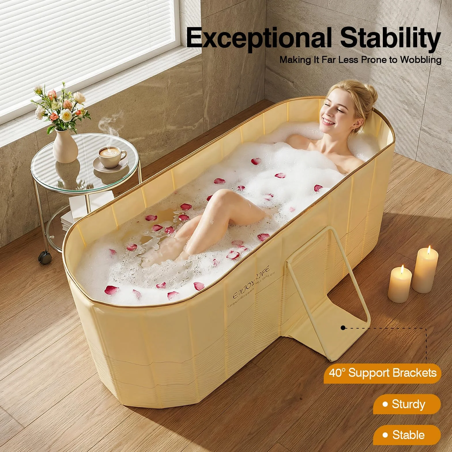 Vasca da Bagno Pieghevole per Adulti, Vasche da Bagno Mobili con Coperchio Isolato, Isolamento Rinforzato a 5 Strati, Supporto Triangolare Stabile, Vasca per Bagno di Ghiaccio, per Spa