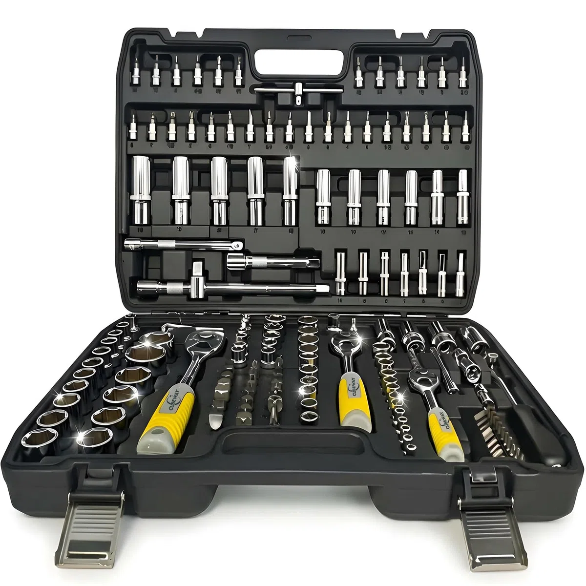 Set di chiavi a bussola e cricchetto da 172 pezzi, kit professionale per meccanica, set completo di chiavi a bussola con attacco da 1/4", 3/8", 1/2", punte, custodia per riparazione auto e fai