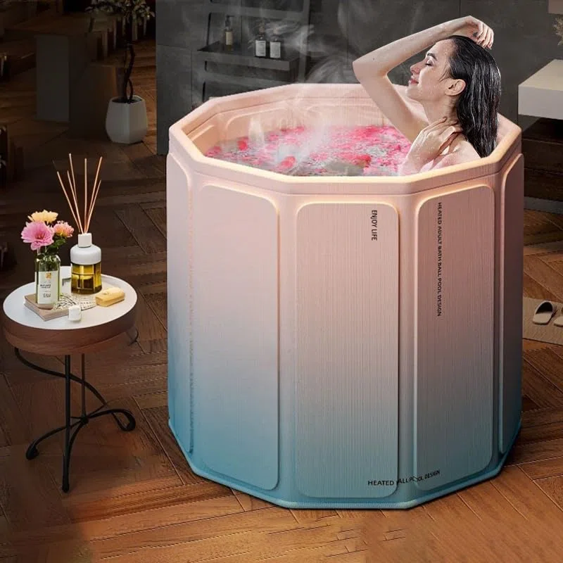 Simcat Vasca da bagno pieghevole portatile, vasca da bagno per il ghiaccio per l'allenamento di terapia dell'acqua fredda, vasche da bagno indipendenti per doccia spa (rosa)