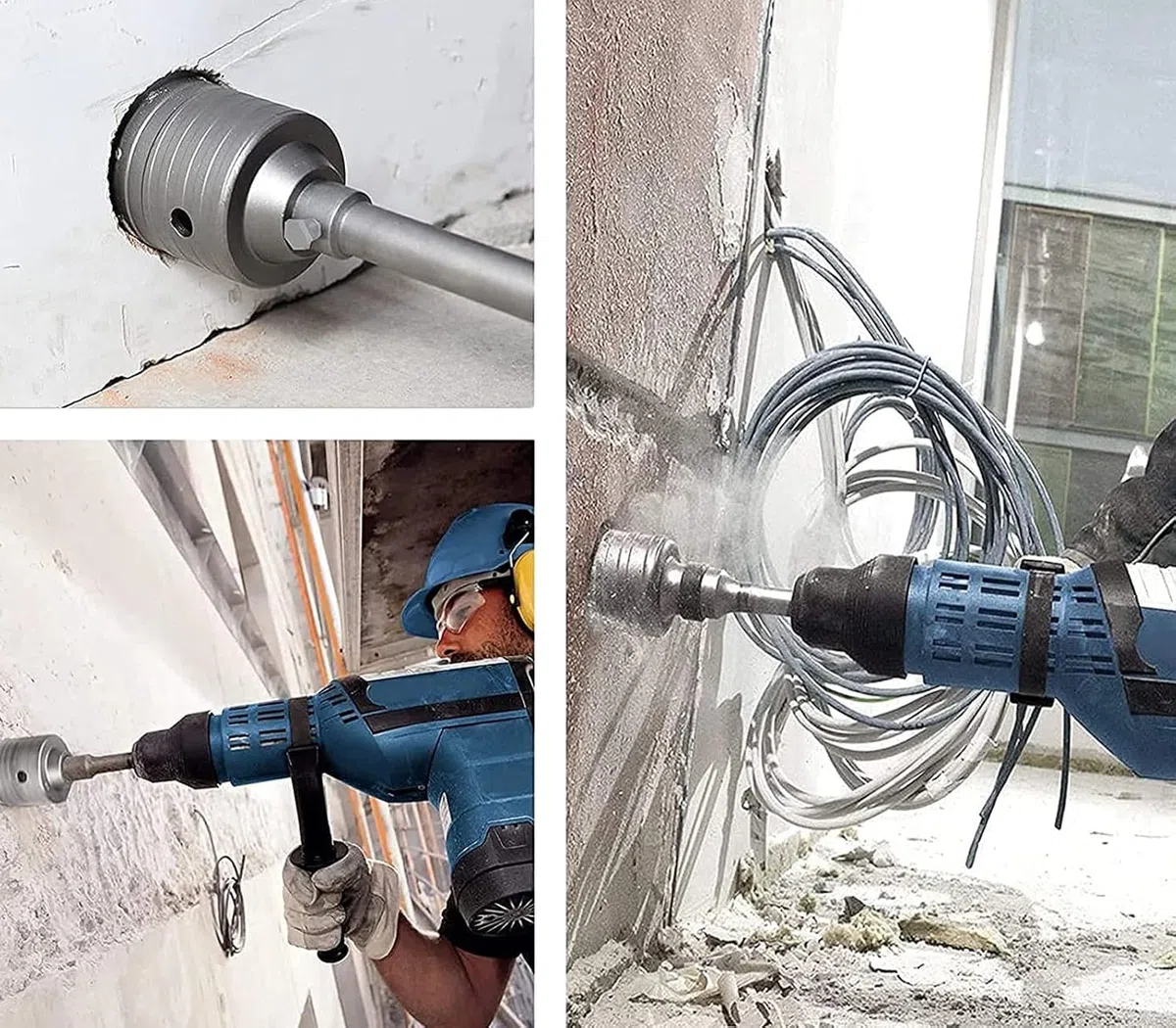 Sega a Tazza Carotatrice a Tazza Per Muro 9 Pezzi, Ø30, Ø40, Ø65, Ø80, Ø100 Mm, Con Albero SDS Plus E SDS-Max Carotatrici accessori trapano a tazza 9 pezzi per muro fresa per Cemento e Calcestruzzo