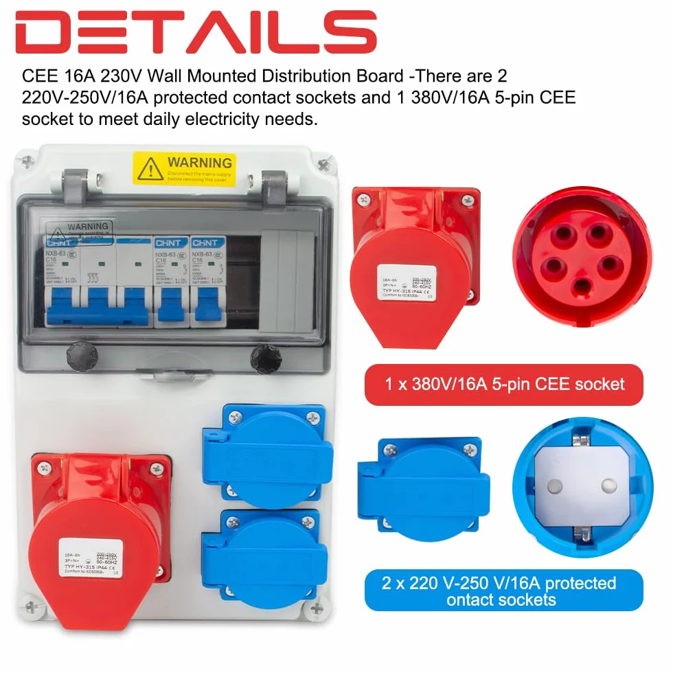 Distributore di Corrente 230 V, Copri Quadro Elettrico con Prese 2x230V e 1xCEE 16A Cablate, Quadro Elettrico da Cantiere IP44 con Interruttore Ls, Distributore Quadri Elettrici