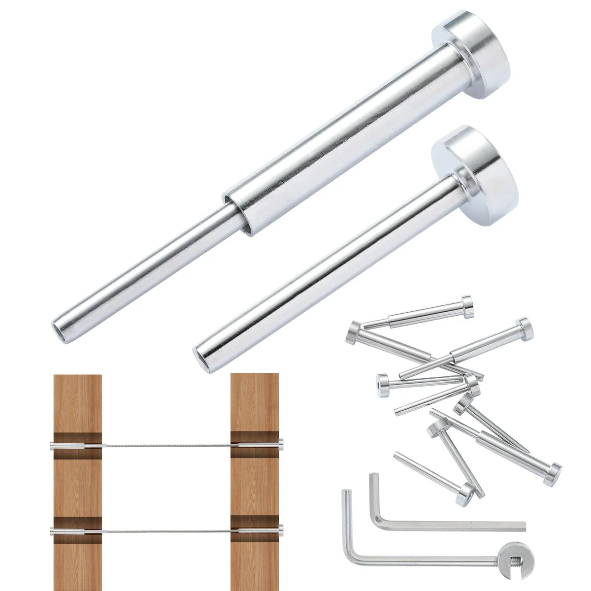 VEVOR Kit di ringhiere per cavi invisibili da 20 pezzi, ricevitore invisibile da 1/8" in acciaio inossidabile T316, tenditore a pressare da 1/8" per montanti in legno/metallo