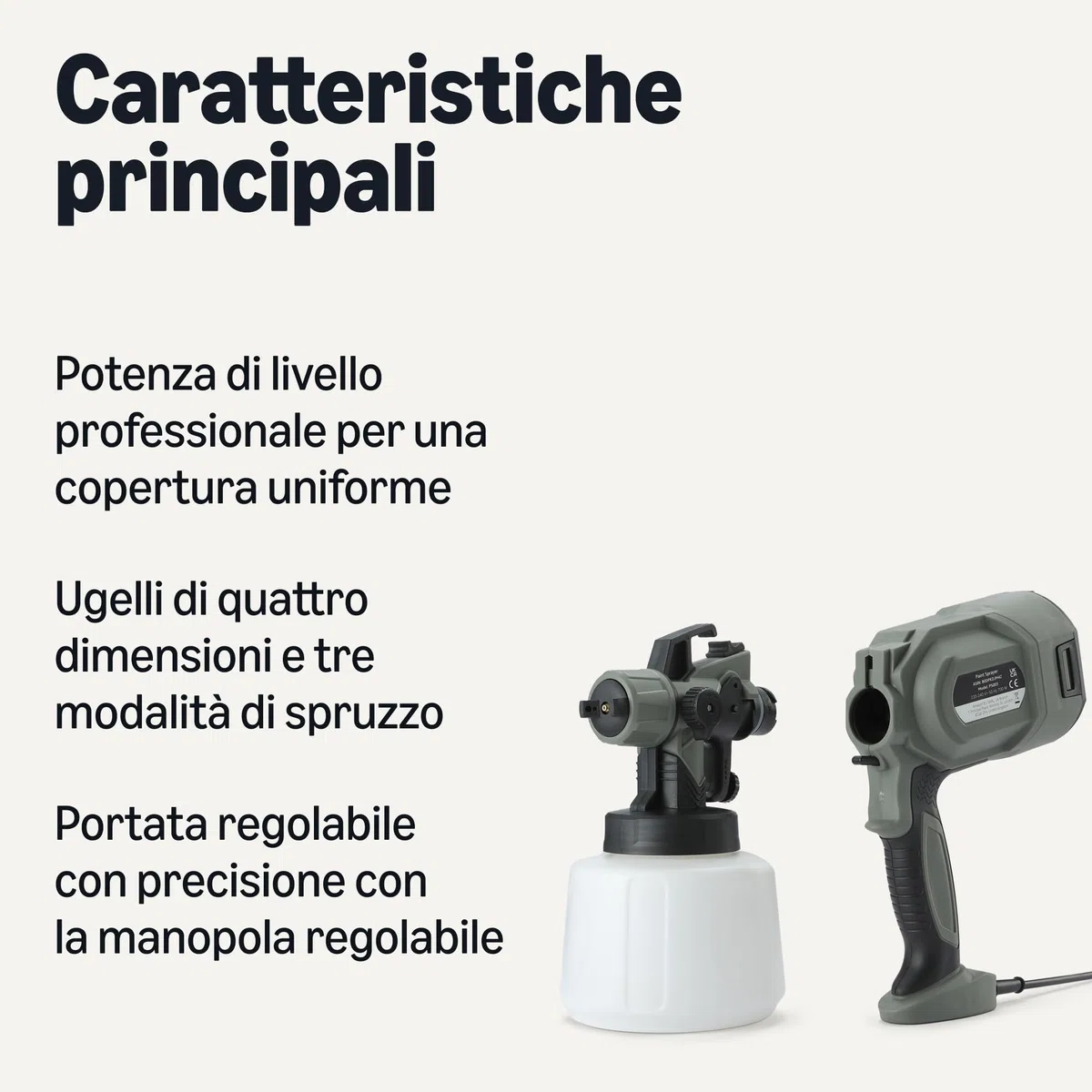 Amazon Basics Pistola a Spruzzo Elettrica 700W con Serbatoio da 1.200ml, 4 Ugelli e 3 Modalità di Spruzzo, per Interni ed Esterni, Grigia