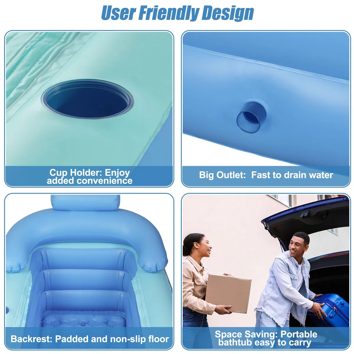 NArra Vasca da Bagno Gonfiabile per Adulti, Pieghevole in Plastica per Doccia, Portatile Autoportante, Interna ed Esterna, Facile da Gonfiare Con Pompa