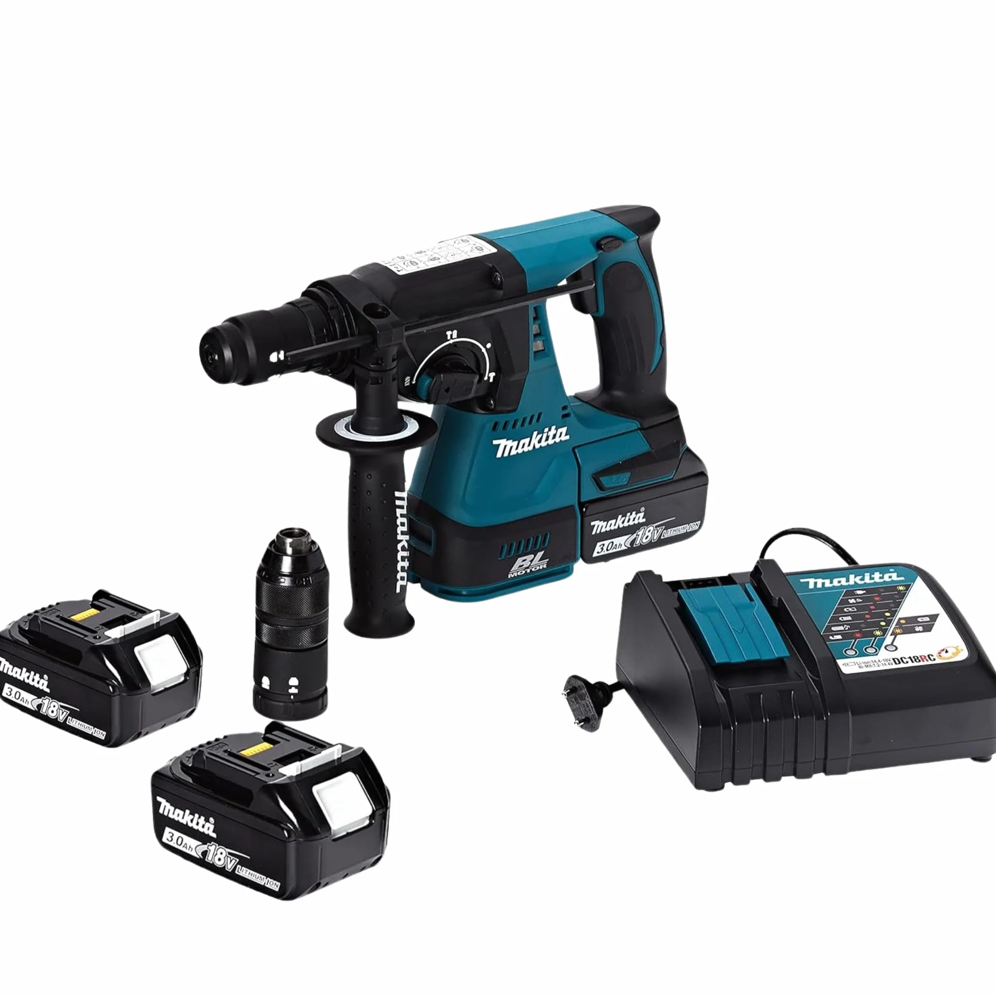 Makita dhr243 - Perforatore senza fili 18 V, 2 x 3,0 Ah, batteria e caricatore in valigetta Makpac - dhr243rfj