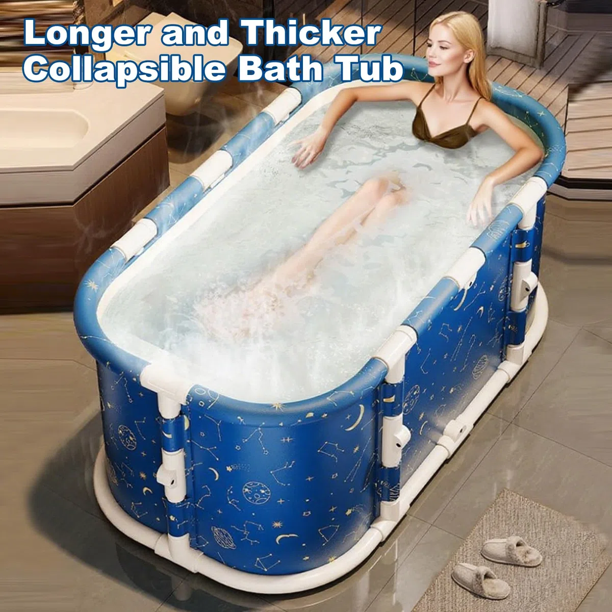 Simcat Vasca da bagno pieghevole portatile, grande vasca da bagno per doccia calda e bagno di ghiaccio, vasca da bagno indipendente per adulti e bambini (blu)