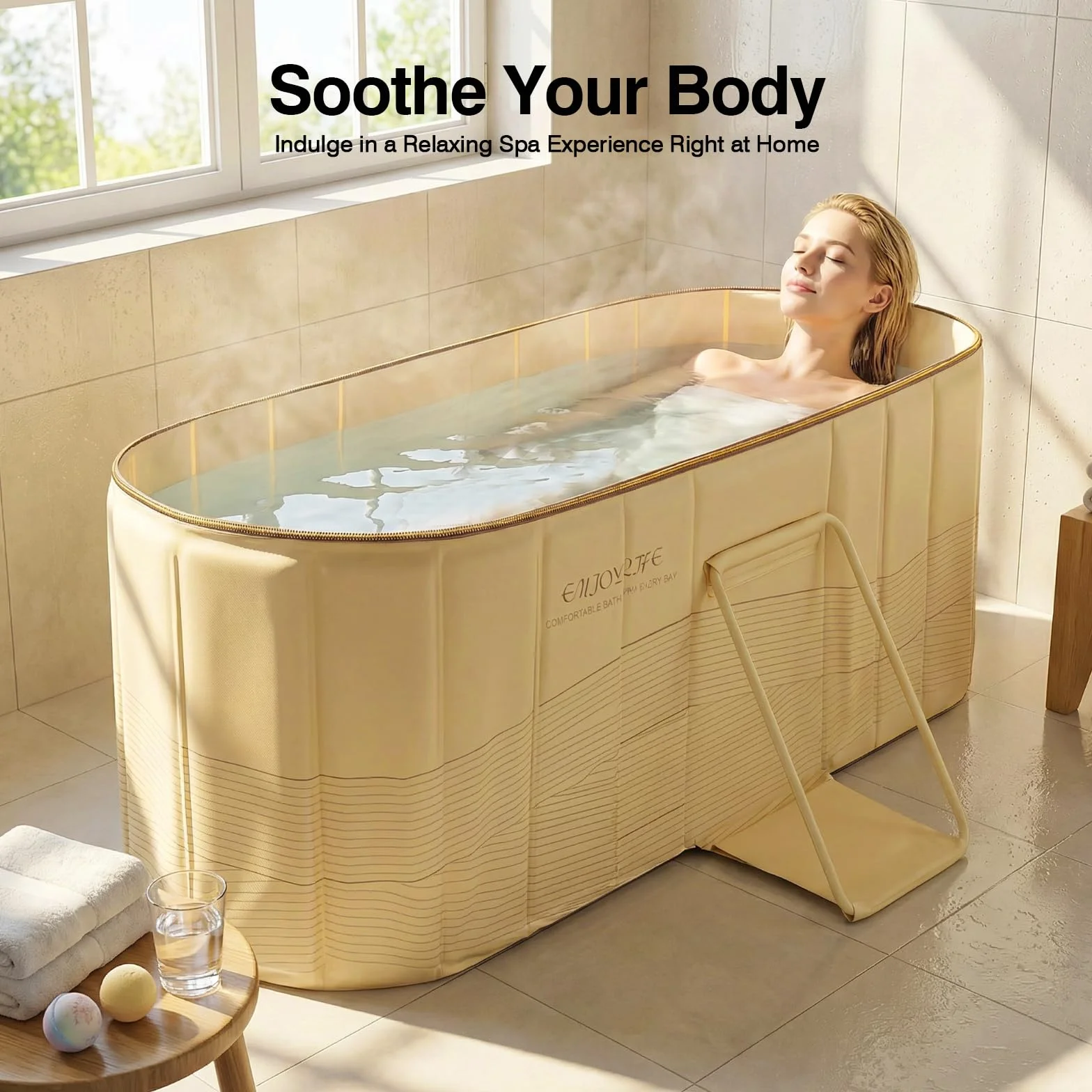 Vasca da Bagno Pieghevole per Adulti, Vasche da Bagno Mobili con Coperchio Isolato, Isolamento Rinforzato a 5 Strati, Supporto Triangolare Stabile, Vasca per Bagno di Ghiaccio, per Spa