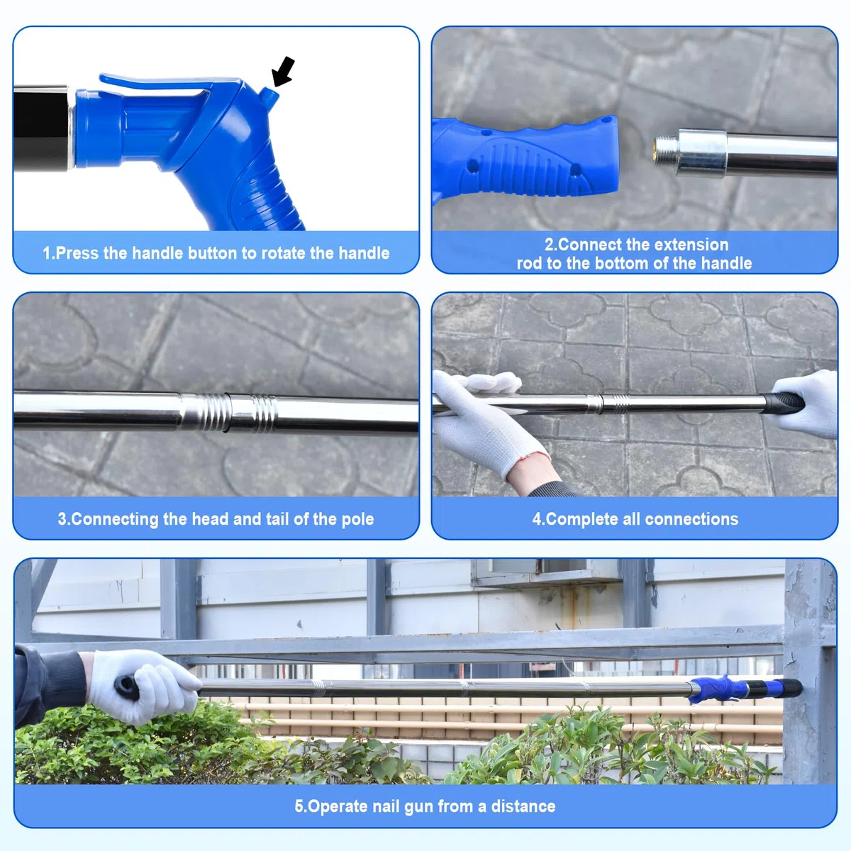 Pistola Manuale Sparachiodi Kit,Chiodi Regolabile 5 Velocità Pistola sparachiodi,con 120 pezzi per Unghie Rotonde,Strumento Per Inchiodare, Spazzola Per la Pulizia