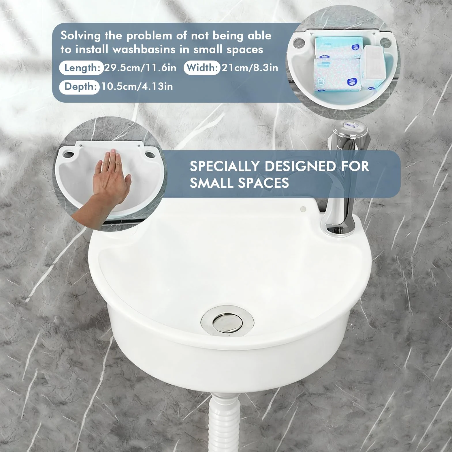 Lavabo in plastica, semplice lavello in plastica, con tubo e scarico per giardino, garage, cantina, camper, lavandino da giardino