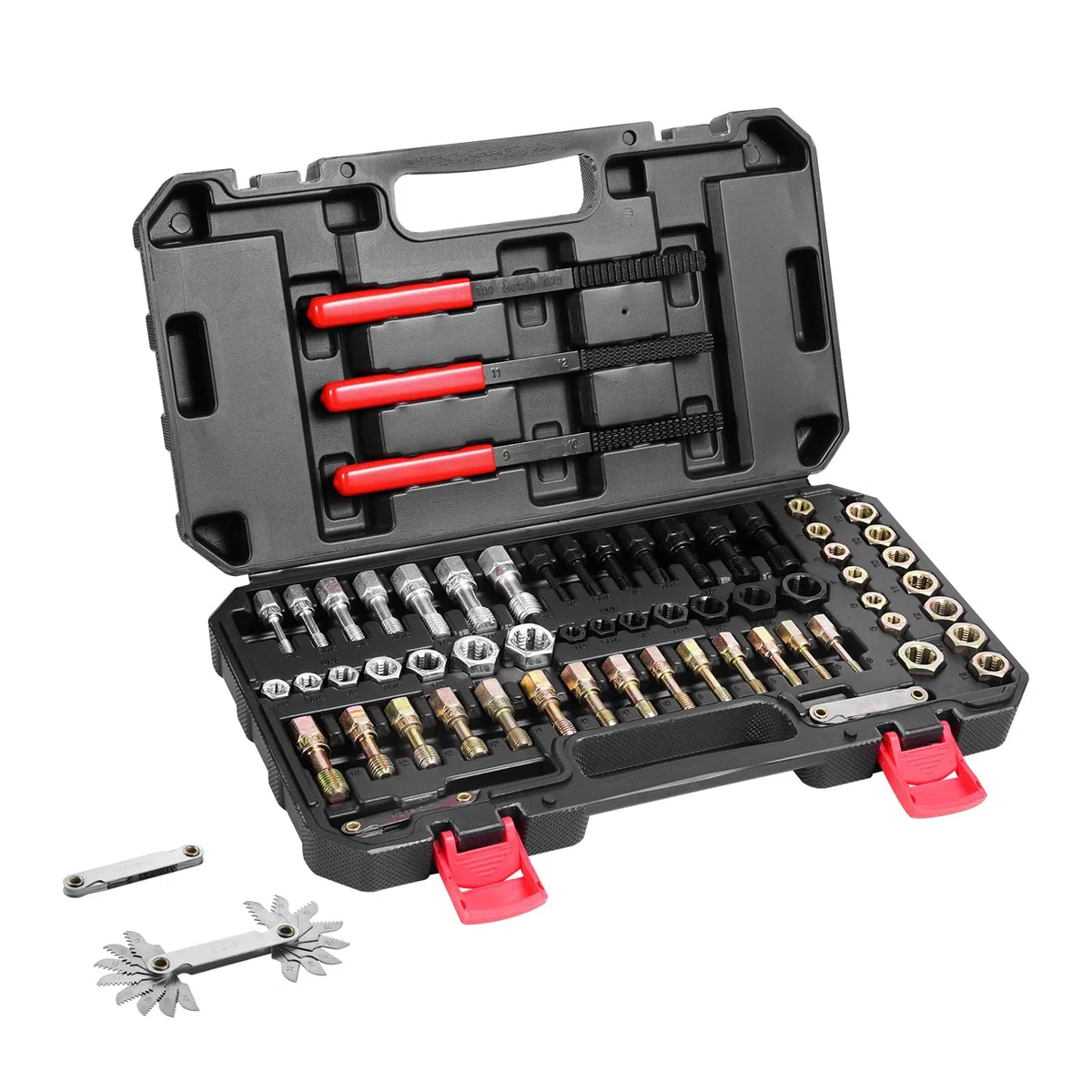 VEVOR Strumento di Ripristino della Filettatura UNC UNF 61 PZ, Kit di Riparazione della Filettatura Metrica, Set di Strumenti di Rifilettatura con Maschi, Filiere, Lime per Filettatura per Meccanici