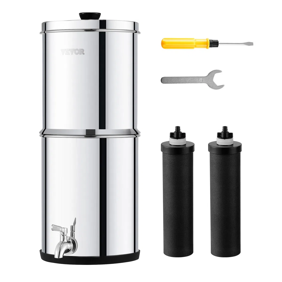 VEVOR Sistema di Filtraggio Acqua a Gravità Sistema da banco in Acciaio Inox Sistema Filtraggio Acqua 7+8,5 L, Riduce Piombo Cloro, Filtraggio Acqua con 2 Filtri al Carbone Rubinetto Camping RV Home