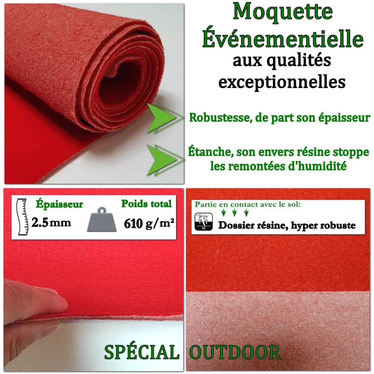 MadeInNature Moquette per Eventi Riutilizzabile e Robusta, Moquette per Esposizione e Stand Classificata Anti-Fuoco, Larghezza 2 metri, Colore e Lunghezza a scelta (Rosso, Lunghezza 300cm)