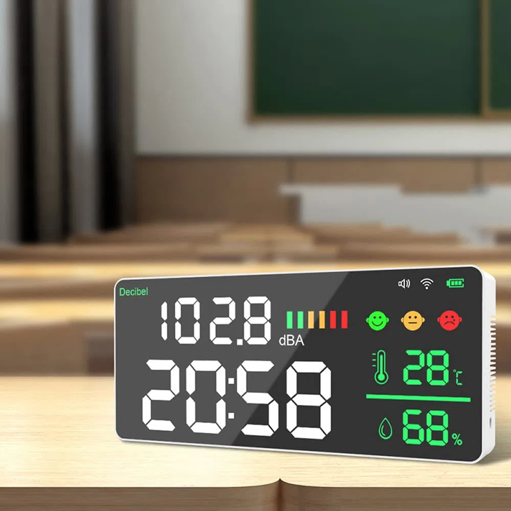 WiFi Decibel Meter 4in1 Temperatura Umidità Decibel Test Sveglia 11 pollici LED Display Colore Collegamento Intelligente APP Controllo Rumore Decibel Meter