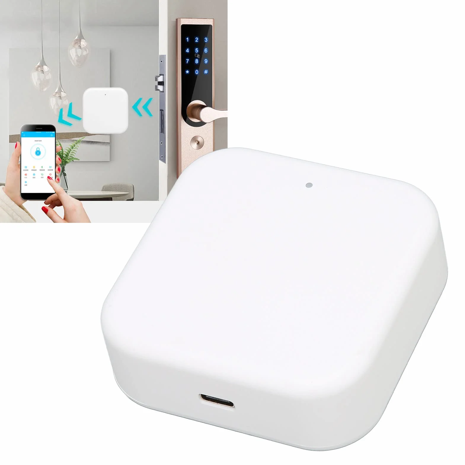 Bewinner Gateway WiFi Smart Door Lock, Funziona con App TTLock, Controllo Vocale, Serratura a Catenaccio, Telecomando, Bridge WiFi per Controllo Vocale