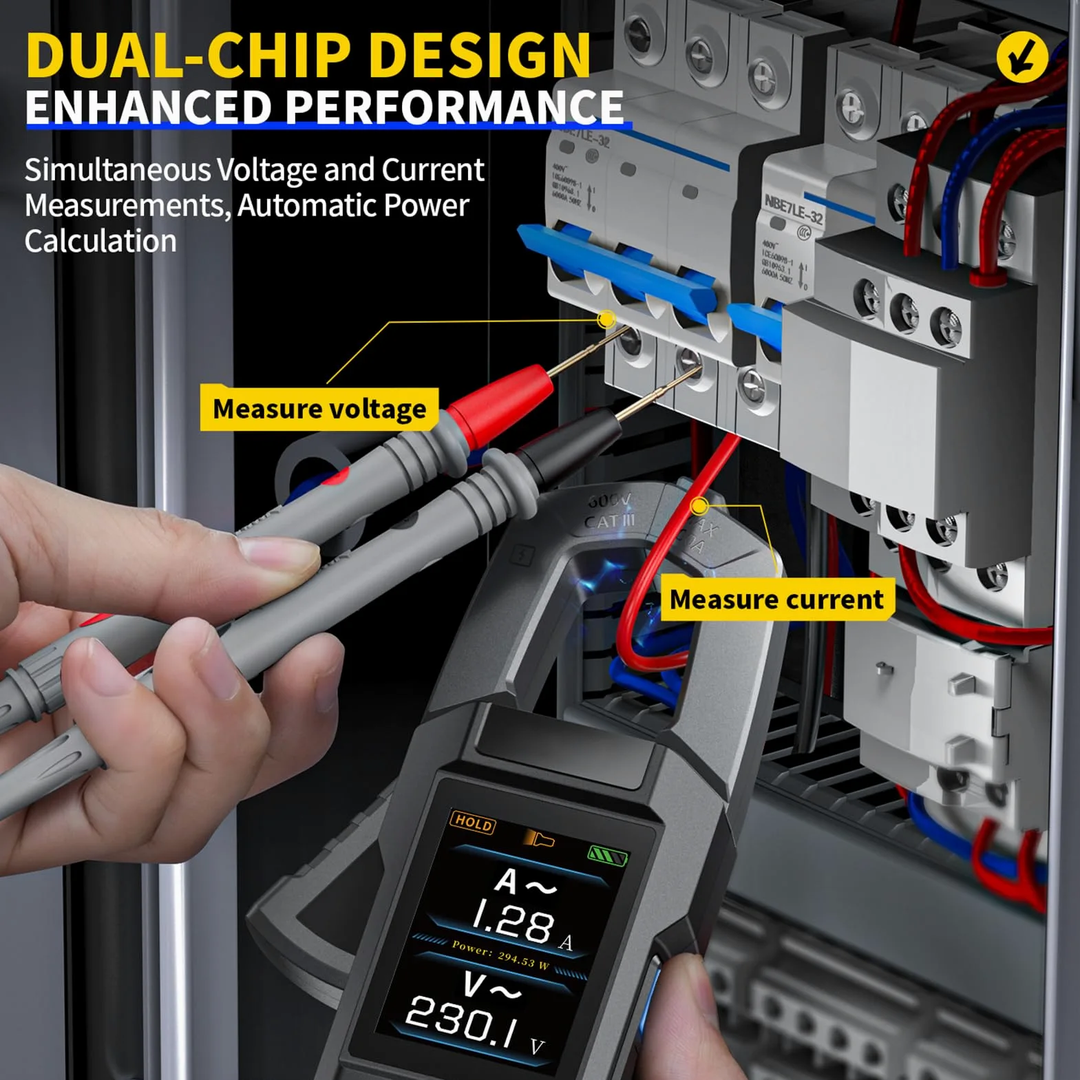 DEWIN Pinza Amperometrica,AC/DC True RMS 10000 Conteggio Illuminazione a LED Misurazione della Tensione Corrente Multimetro a Pinza Corrente Tester Elettricista