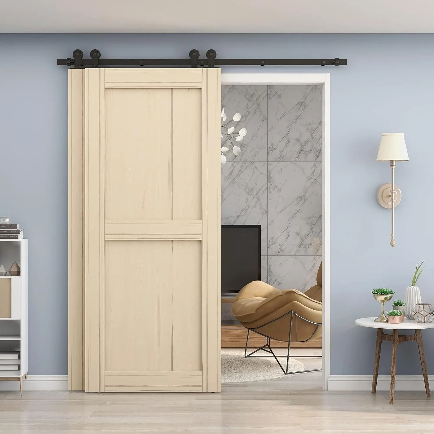 5FT/152CM Binario per Porta Scorrevole Kit per Coincide Doppia Porta Barn Bypass Sistema Nero Forma T