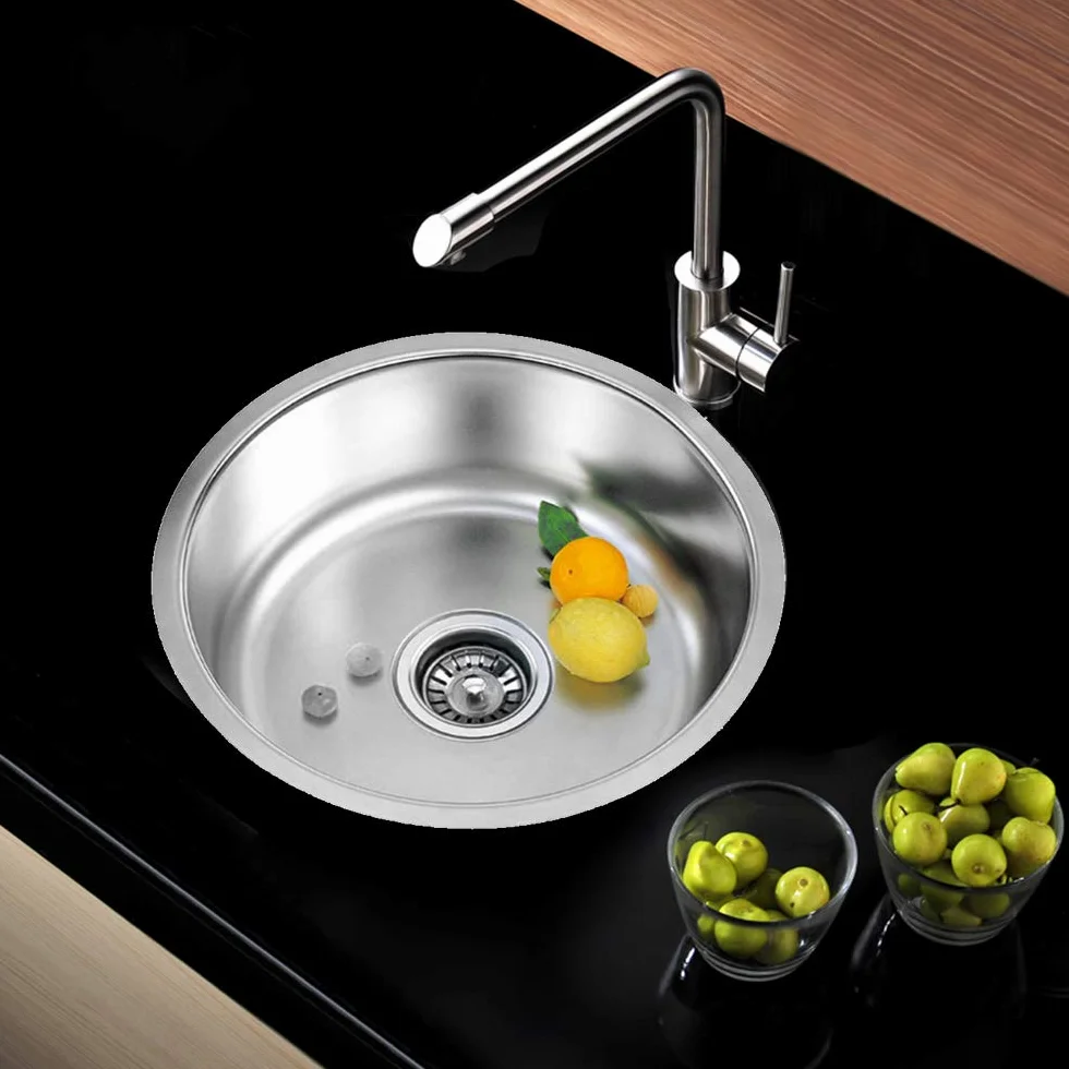 Piccolo lavello da cucina, vasca singola in acciaio inox, per camper, per installazione da incasso e scolapiatti reversibile da incasso (41 x 41 x 20 cm)