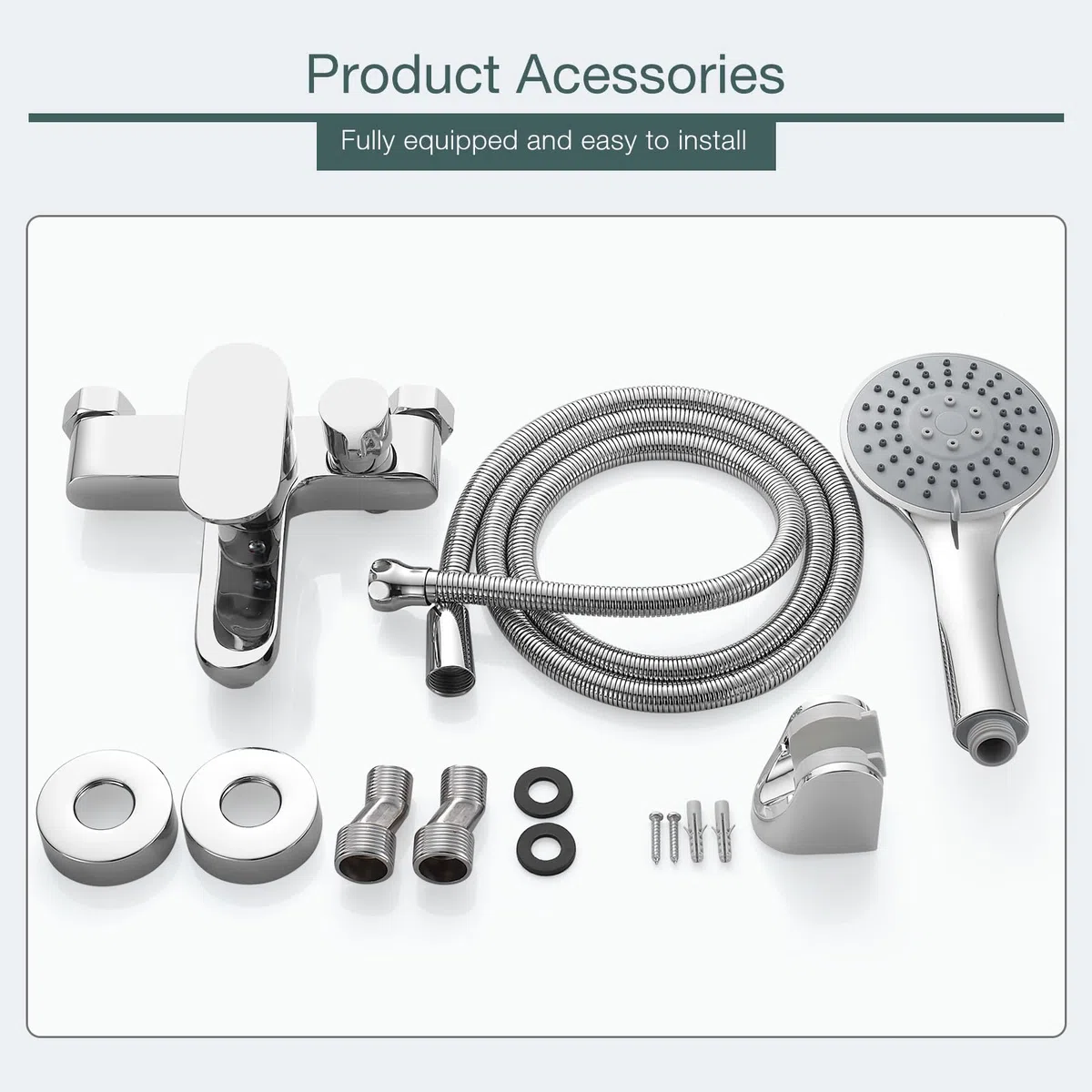 Rubinetto per vasca da bagno con doccetta, miscelatore per vasca da bagno cromato, con soffione doccia a 3 funzioni, in ottone per doccia, montaggio a parete 150 mm