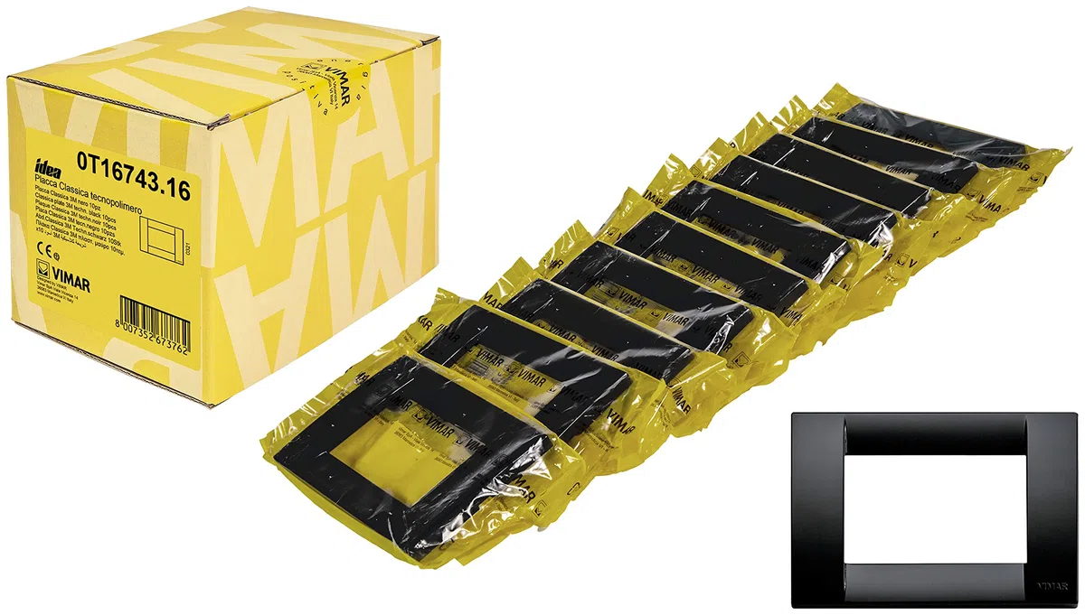 Vimar Idea 0T16743.16 Placca Classica 3 moduli in tecnopolimero, 10 pezzi, nero