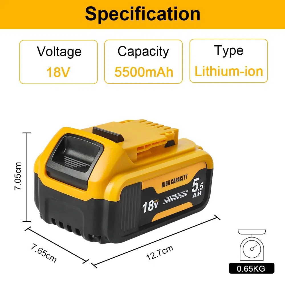Powarobor 2 pezzi DCB184 18V 5,5Ah Li-ion Batteria di ricambio Compatibile con Dewalt 18V Accumulatori DCB180 DCB182 DCB181 Utensili elettrici