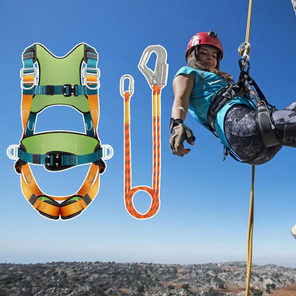Generico Imbracatura Anticaduta | Kit di Sicurezza per Tetti con Cintura Corpo e Imbracatura - Cintura con Imbragatura Completa Comoda e Gancio Rapido per Arrampicata Escursionismo e Sport Esterni