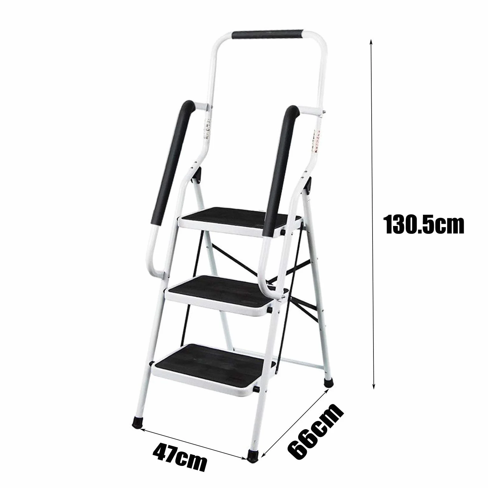 Scaletta a 3 gradini con corrimano di sicurezza, con gradini antiscivolo, scala pieghevole e portatile, in acciaio robusto, capacità massima di 150 kg, ideale per casa/cucina/garage