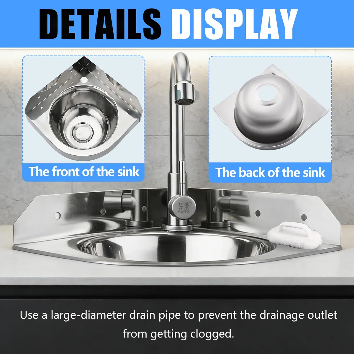 Lavello Angolare Acciaio Inox, Piccolo Lavello Da Parete 260 mm Con Rubinetto, Sifone E Tubi, Lavabo Compatto Per Camper, Barche, Bagno, WC, Garage, Facilmente Installabile