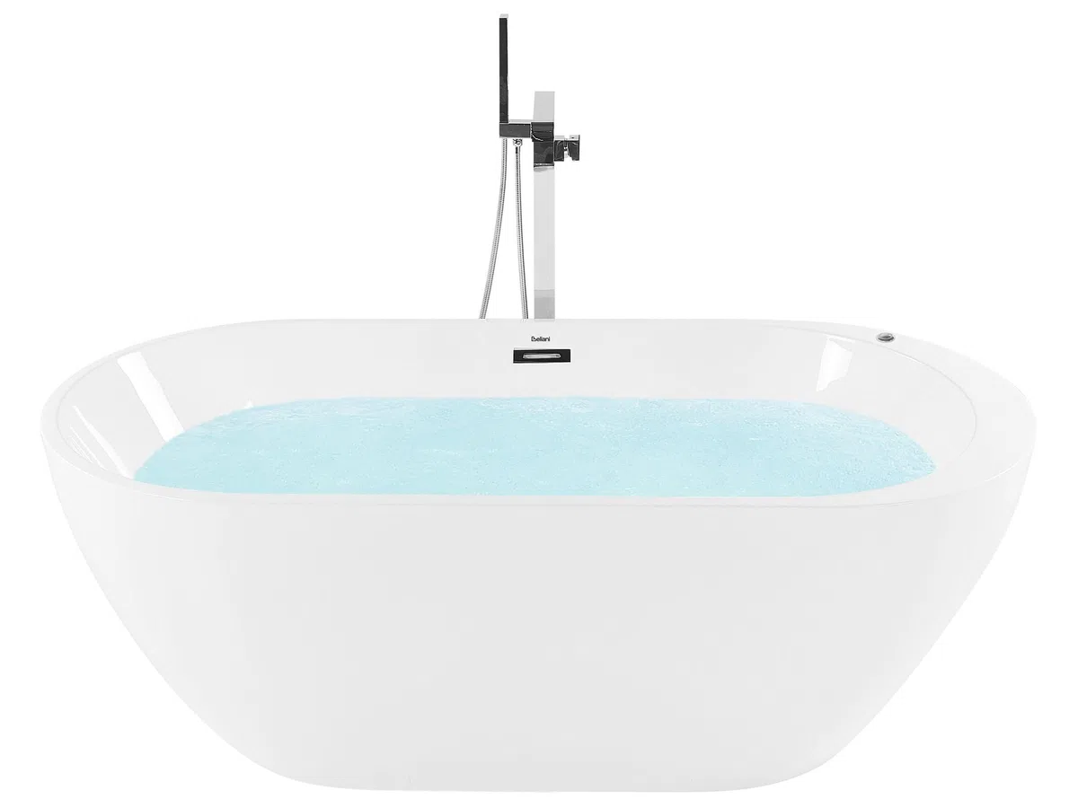 Vasca da Bagno Freestanding Idromassaggio con Luci LED Bianca 170 cm