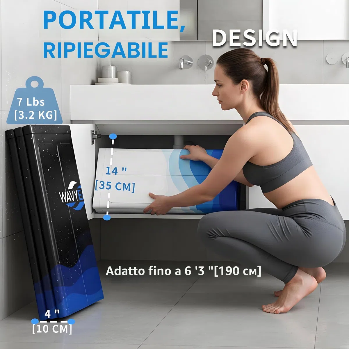 WAVYEASE Vasca Portatile e Pieghevole | Doppio Uso: Crioterapia & Idromassaggio | Bagno Ghiaccio e Immersione Fredda | 80x66 cm | per Interni ed Esterni (Nero)
